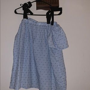 blue & white striped tie strap open shoulder top